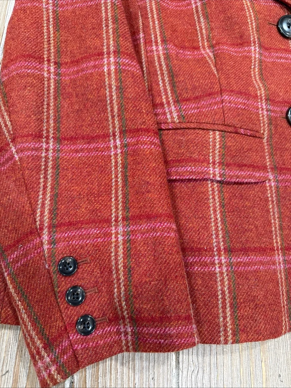 Talbots 16W Petite Wool Plaid Blazer Jacket Grannycore Professorcore Orange